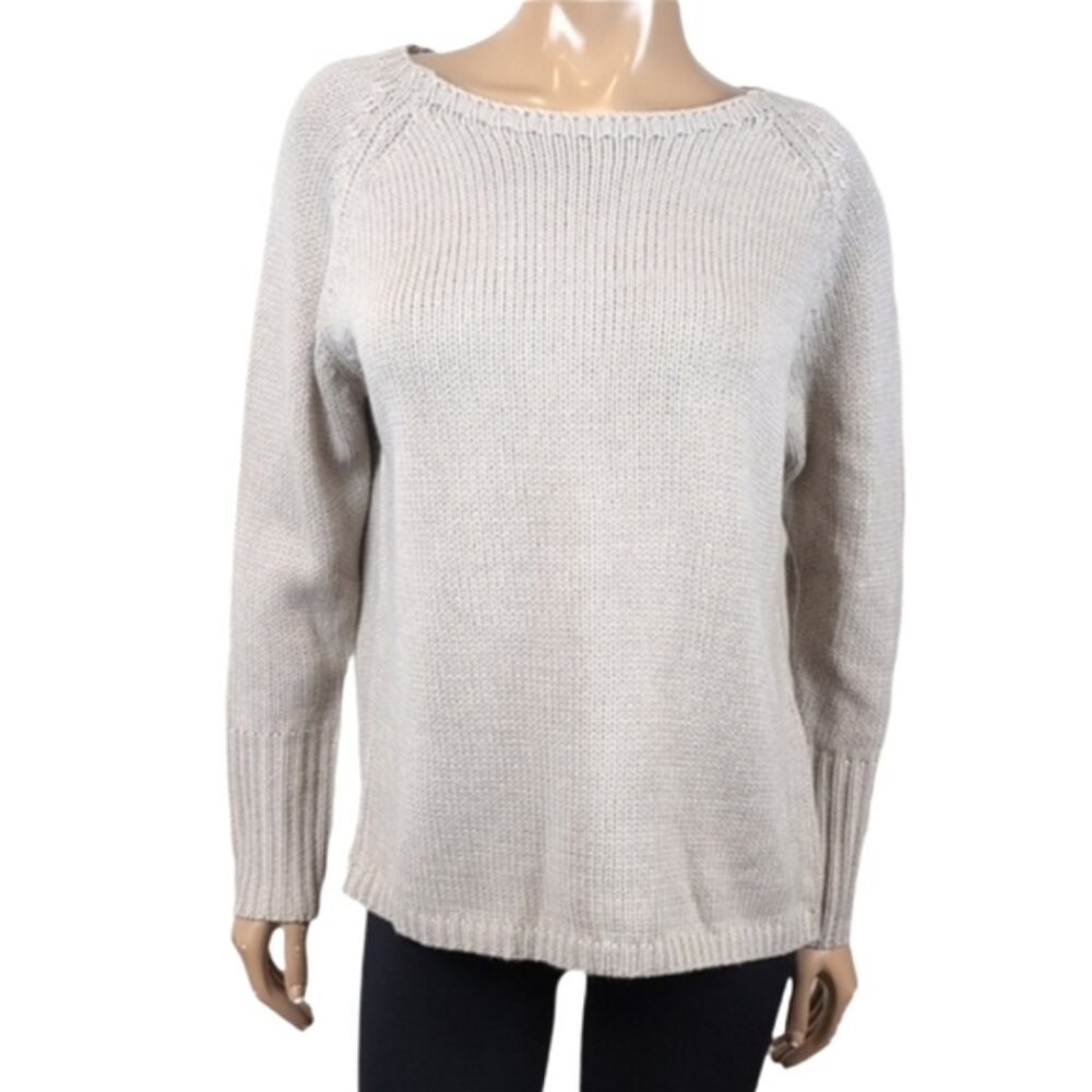 Winter Taupe Knit Pullover Sweater Womens Medium Thick Warm Raglan Acrylic